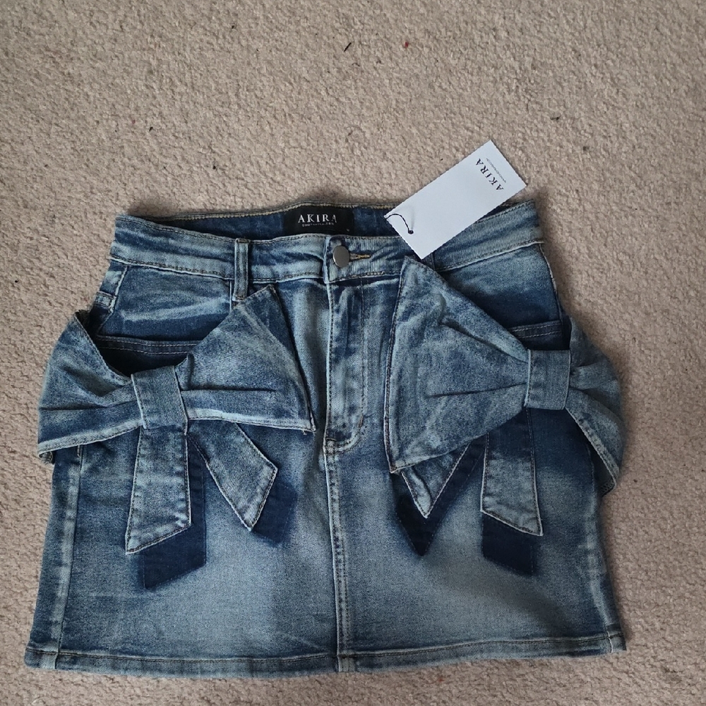 AKIRA Denim Mini Skirt with Bow Details